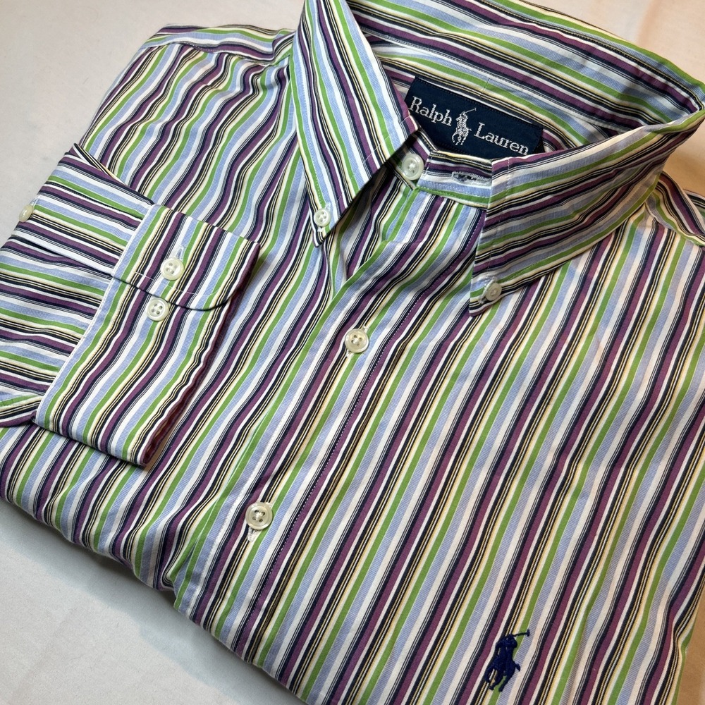 Ralph Lauren Mens L Classic Fit Multicolor Stripe Button Down Shirt Pony